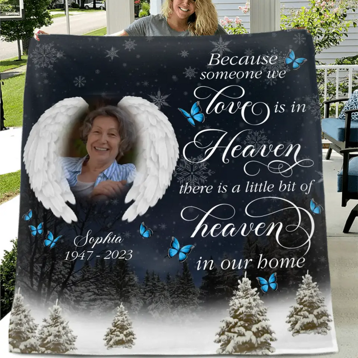 Personalized Memorial Quilt/Single Layer Fleece Blanket - Upload Photo - Memorial Gift Idea For Family Member - There Is A Little Bit Of Heaven In Our Home