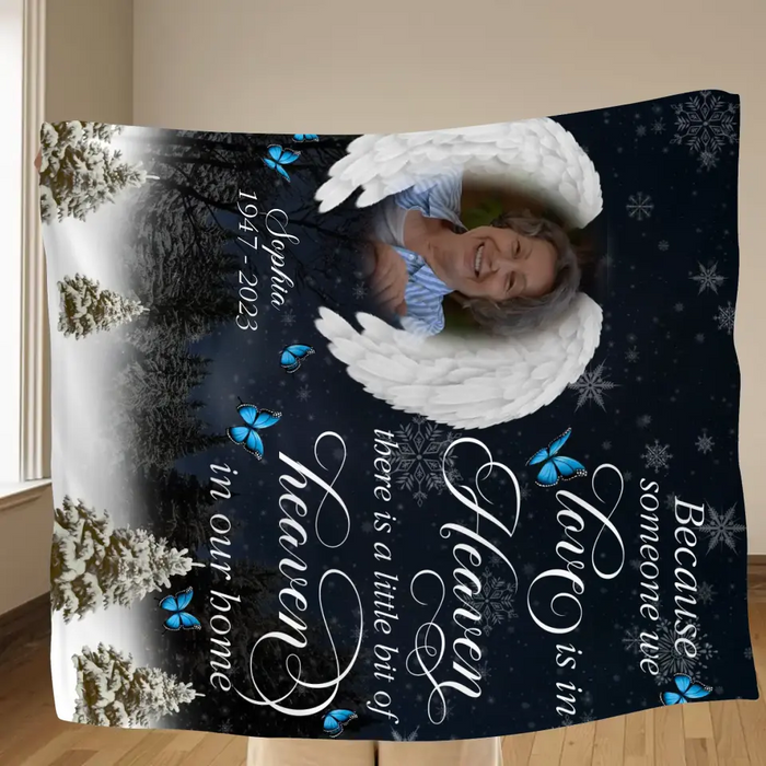 Personalized Memorial Quilt/Single Layer Fleece Blanket - Upload Photo - Memorial Gift Idea For Family Member - There Is A Little Bit Of Heaven In Our Home