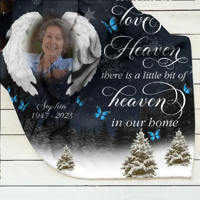 Personalized Memorial Quilt/Single Layer Fleece Blanket - Upload Photo - Memorial Gift Idea For Family Member - There Is A Little Bit Of Heaven In Our Home