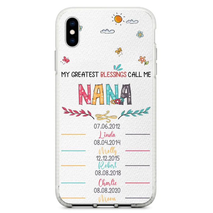 Personalized Grandma Phone Case - Gift Idea For Grandma - Upto 5 Grandkids - My Greatest Blessings Call Me Nana - Case For iPhone/Samsung