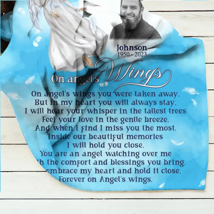 Personalized Memorial Quilt/Single Layer Fleece Blanket - Upload Photo - Memorial Gift Idea For Family Member - Forever On Angel's Wings