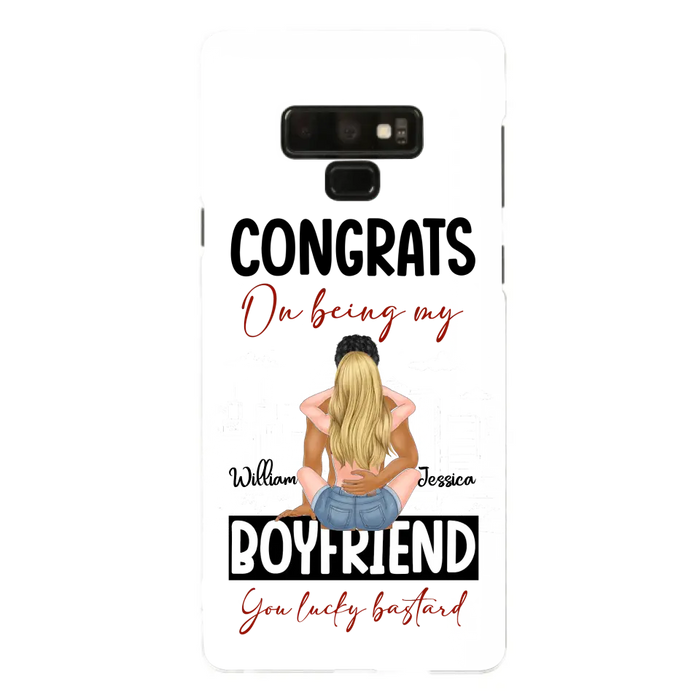 Custom Personalized Couple Phone Case - Gift Idea For Couple/Valentines Day - Congrats On Being My Boyfriend You Lucky Bastard - Case For iPhone/Samsung