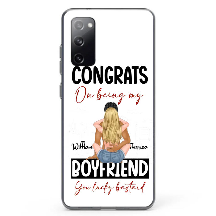 Custom Personalized Couple Phone Case - Gift Idea For Couple/Valentines Day - Congrats On Being My Boyfriend You Lucky Bastard - Case For iPhone/Samsung