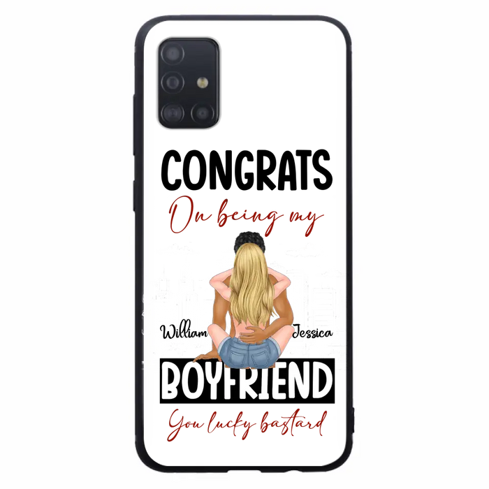 Custom Personalized Couple Phone Case - Gift Idea For Couple/Valentines Day - Congrats On Being My Boyfriend You Lucky Bastard - Case For iPhone/Samsung