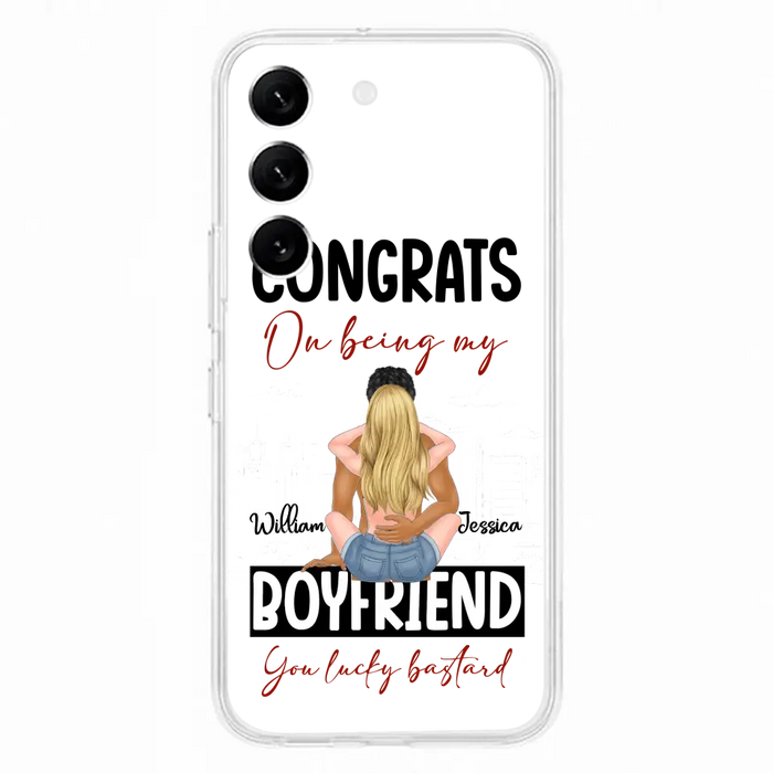 Custom Personalized Couple Phone Case - Gift Idea For Couple/Valentines Day - Congrats On Being My Boyfriend You Lucky Bastard - Case For iPhone/Samsung