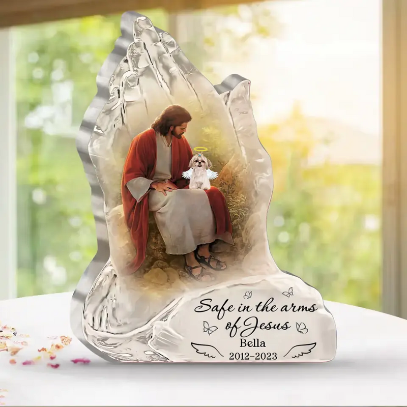 Personalized Memorial Dog Acrylic Plaque - Memorial Gift Idea For Christmas/Dog Lover - Safe In The Arms Of Jesus