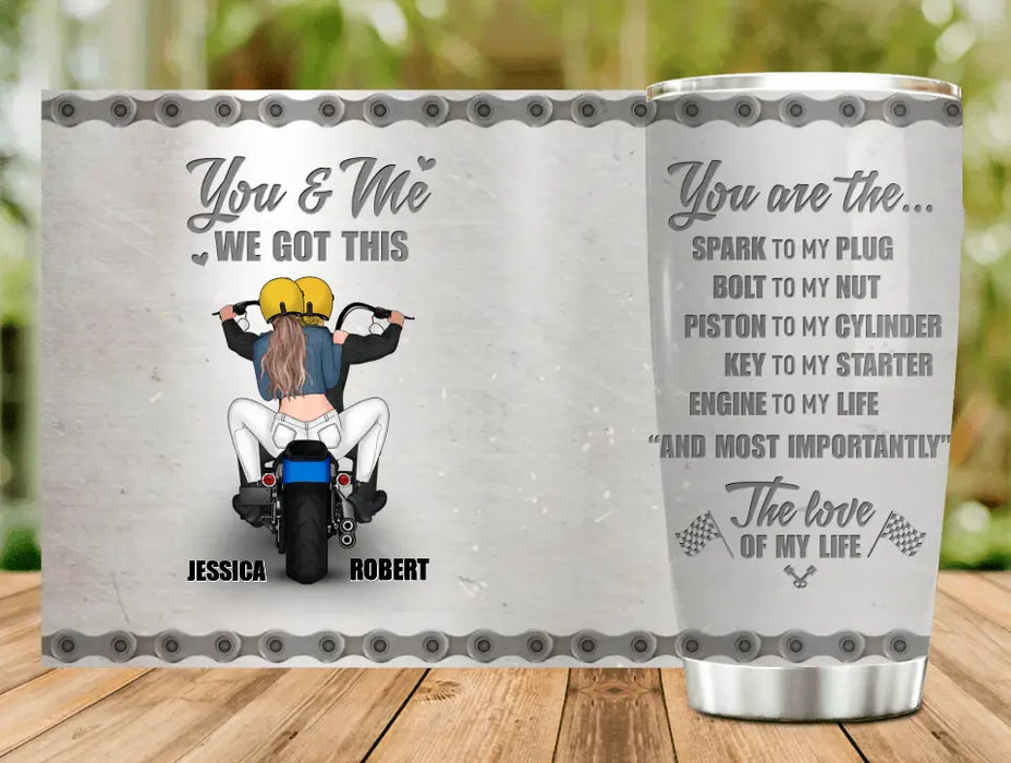 Custom Personalized Couple Riding Tumbler - Gift Idea For Couple - You Are The Spark To My Plug