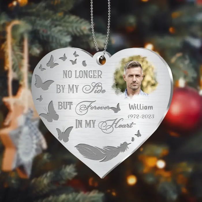 No Longer By My Side But Forever In My Heart - Custom Personalized Heart Acrylic Ornament - Memorial Gift Idea - Upload Mom/Dad Photo