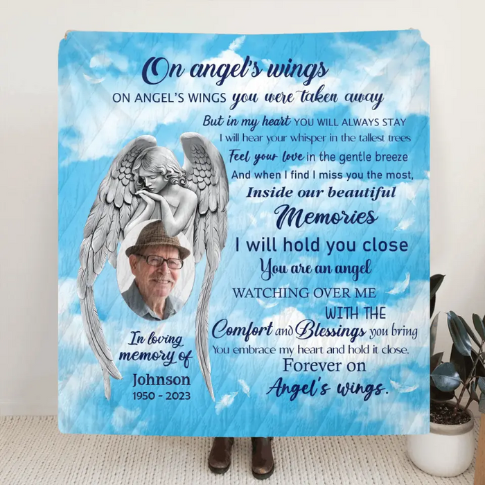 Personalized Memorial Quilt/Single Layer Fleece Blanket - Upload Photo - Memorial Gift Idea For Family Member - In My Heart You Will Always Stay