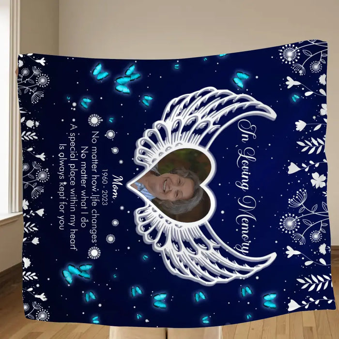 Custom Personalized Memorial Quilt/Single Layer Fleece Blanket - Upload Photo - Memorial Gift Idea For Family Member - A Special Place Within My Heart Is Always Kept For You