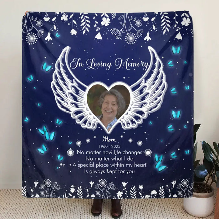 Custom Personalized Memorial Quilt/Single Layer Fleece Blanket - Upload Photo - Memorial Gift Idea For Family Member - A Special Place Within My Heart Is Always Kept For You