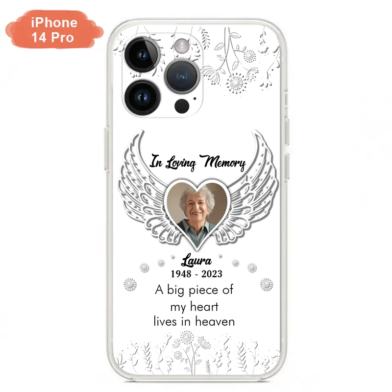 Personalized Memorial Phone Case - Upload Photo - Memorial Gift Idea For Family Member - A Big Piece Of My Heart Lives In Heaven - Case For iPhone/Samsung