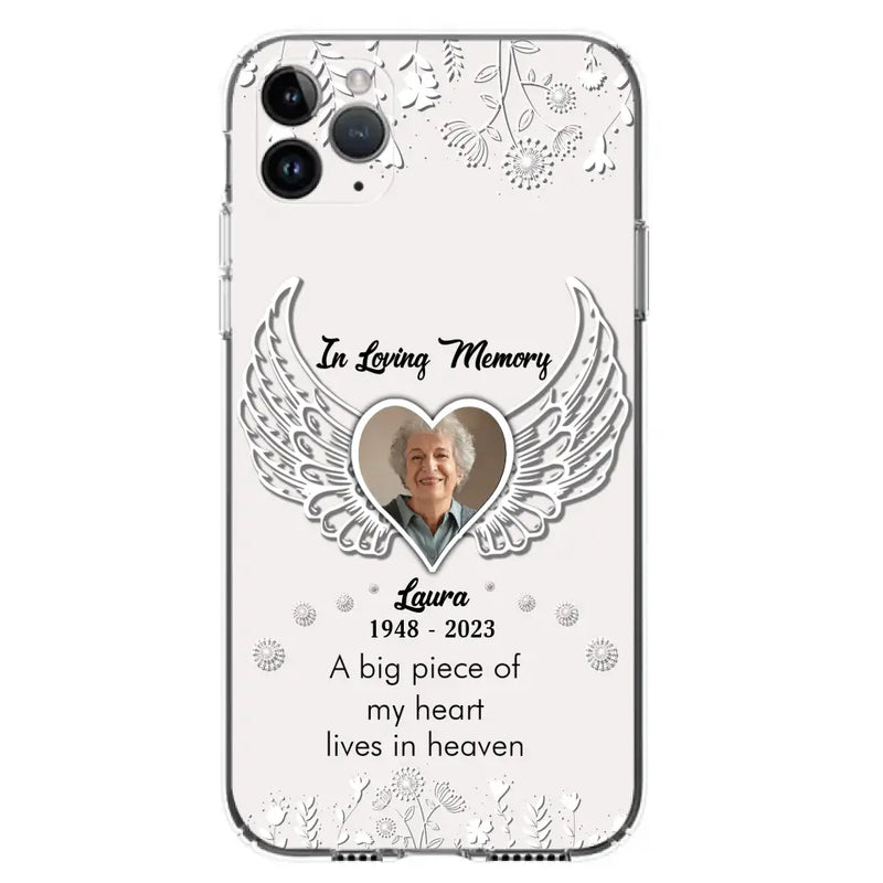 Personalized Memorial Phone Case - Upload Photo - Memorial Gift Idea For Family Member - A Big Piece Of My Heart Lives In Heaven - Case For iPhone/Samsung