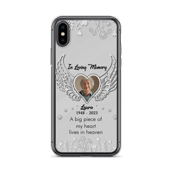 Custom Personalized Memorial Phone Case - Upload Photo - Memorial Gift Idea For Family Member - A Big Piece Of My Heart Lives In Heaven - Case For iPhone/Samsung