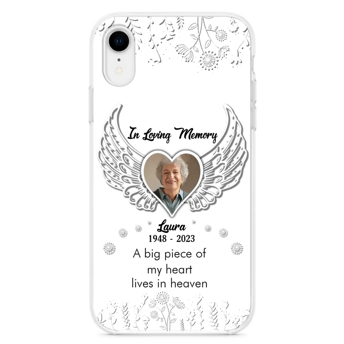 Custom Personalized Memorial Phone Case - Upload Photo - Memorial Gift Idea For Family Member - A Big Piece Of My Heart Lives In Heaven - Case For iPhone/Samsung