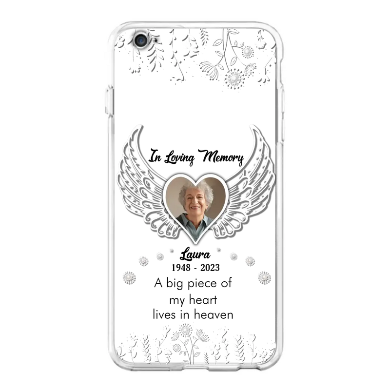 Personalized Memorial Phone Case - Upload Photo - Memorial Gift Idea For Family Member - A Big Piece Of My Heart Lives In Heaven - Case For iPhone/Samsung