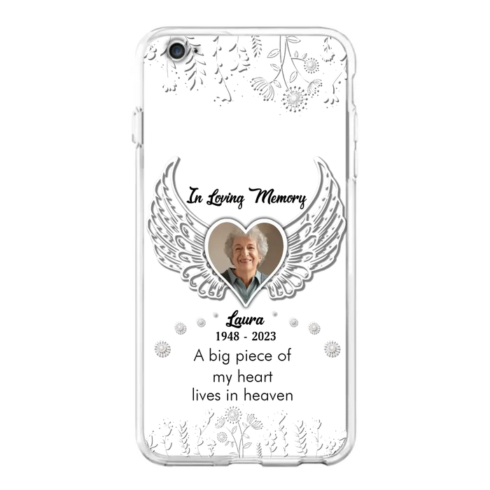 Custom Personalized Memorial Phone Case - Upload Photo - Memorial Gift Idea For Family Member - A Big Piece Of My Heart Lives In Heaven - Case For iPhone/Samsung