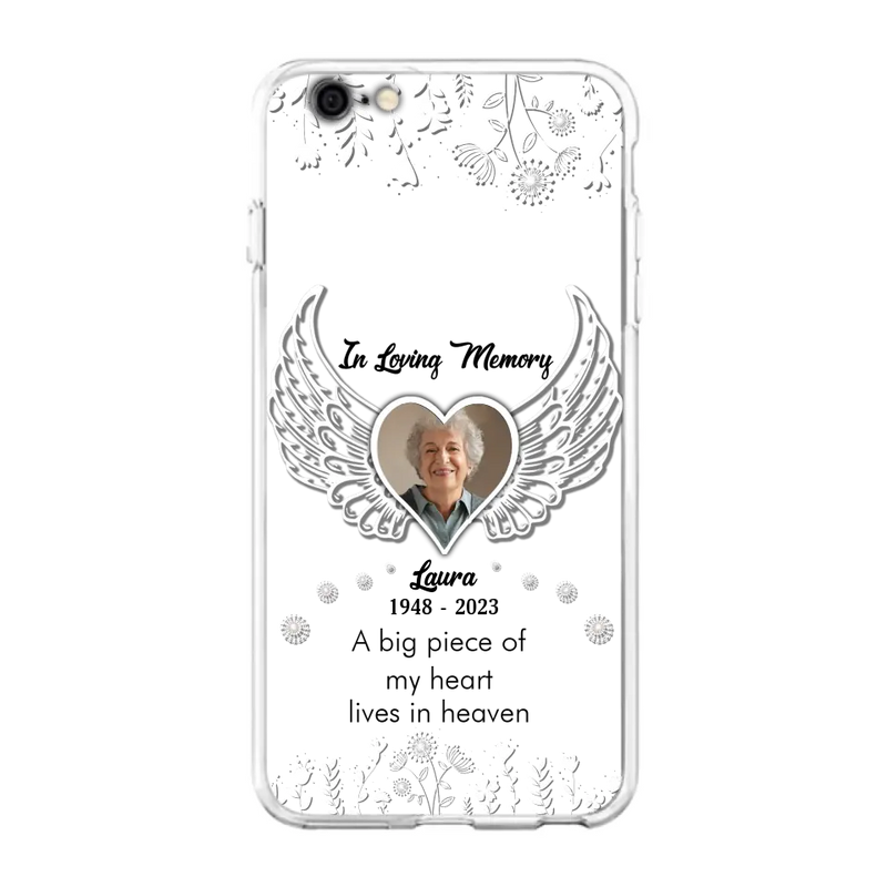 Personalized Memorial Phone Case - Upload Photo - Memorial Gift Idea For Family Member - A Big Piece Of My Heart Lives In Heaven - Case For iPhone/Samsung