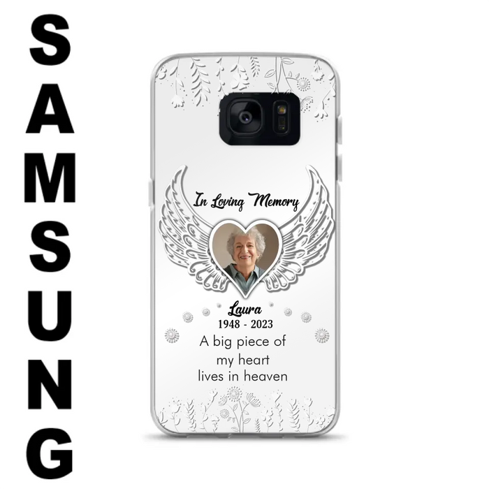 Custom Personalized Memorial Phone Case - Upload Photo - Memorial Gift Idea For Family Member - A Big Piece Of My Heart Lives In Heaven - Case For iPhone/Samsung