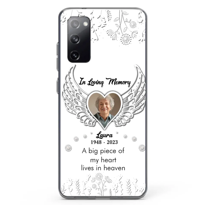 Custom Personalized Memorial Phone Case - Upload Photo - Memorial Gift Idea For Family Member - A Big Piece Of My Heart Lives In Heaven - Case For iPhone/Samsung