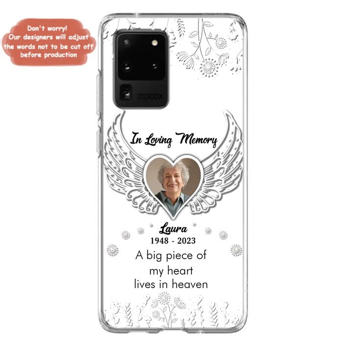 Custom Personalized Memorial Phone Case - Upload Photo - Memorial Gift Idea For Family Member - A Big Piece Of My Heart Lives In Heaven - Case For iPhone/Samsung