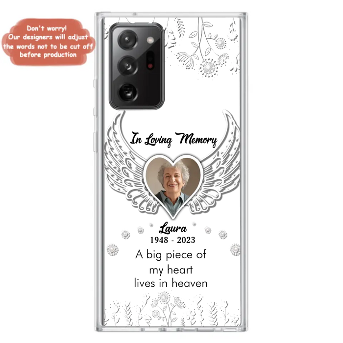 Custom Personalized Memorial Phone Case - Upload Photo - Memorial Gift Idea For Family Member - A Big Piece Of My Heart Lives In Heaven - Case For iPhone/Samsung