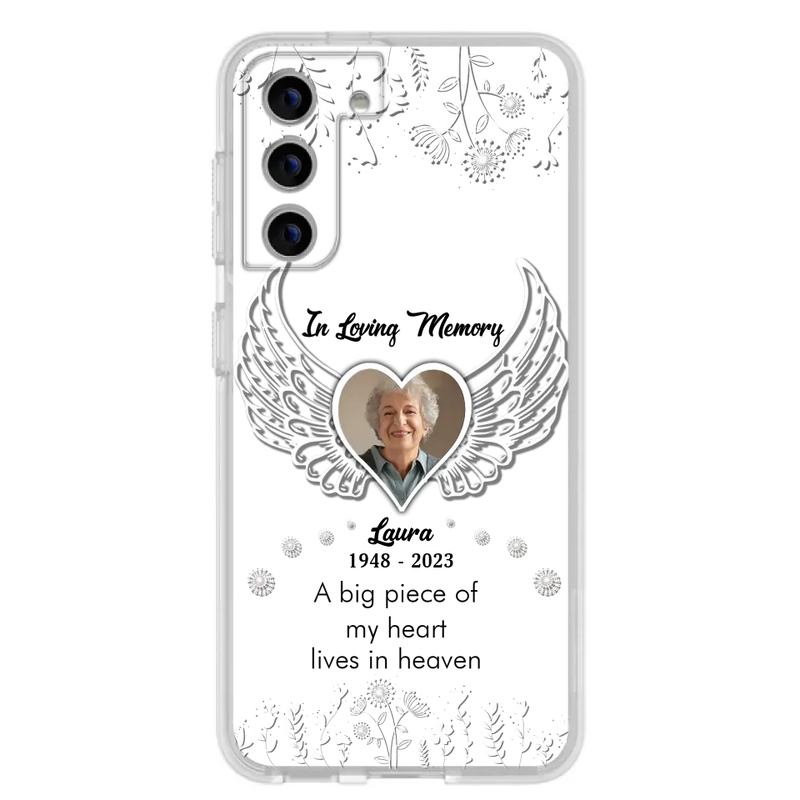 Personalized Memorial Phone Case - Upload Photo - Memorial Gift Idea For Family Member - A Big Piece Of My Heart Lives In Heaven - Case For iPhone/Samsung