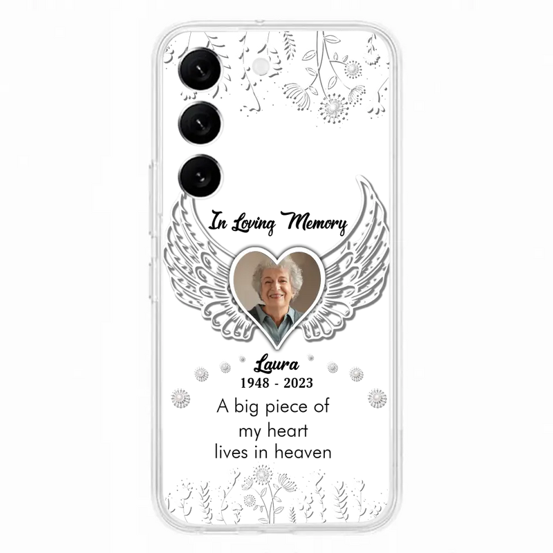 Personalized Memorial Phone Case - Upload Photo - Memorial Gift Idea For Family Member - A Big Piece Of My Heart Lives In Heaven - Case For iPhone/Samsung
