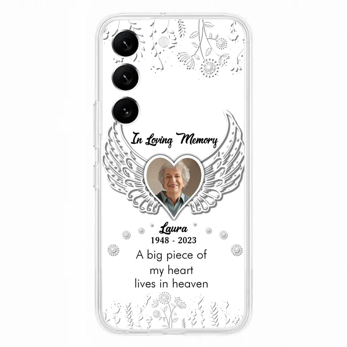 Custom Personalized Memorial Phone Case - Upload Photo - Memorial Gift Idea For Family Member - A Big Piece Of My Heart Lives In Heaven - Case For iPhone/Samsung