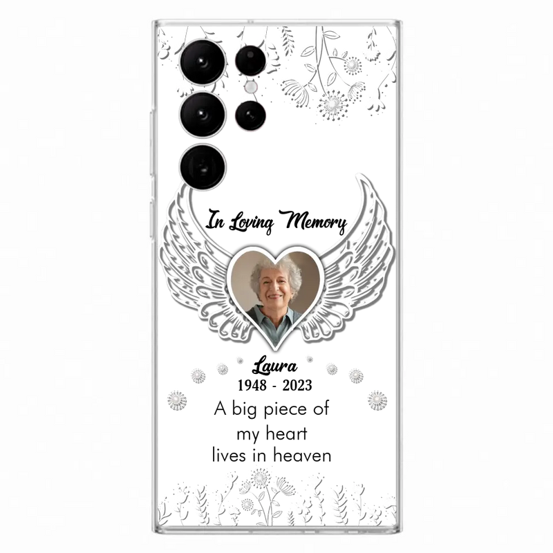 Personalized Memorial Phone Case - Upload Photo - Memorial Gift Idea For Family Member - A Big Piece Of My Heart Lives In Heaven - Case For iPhone/Samsung