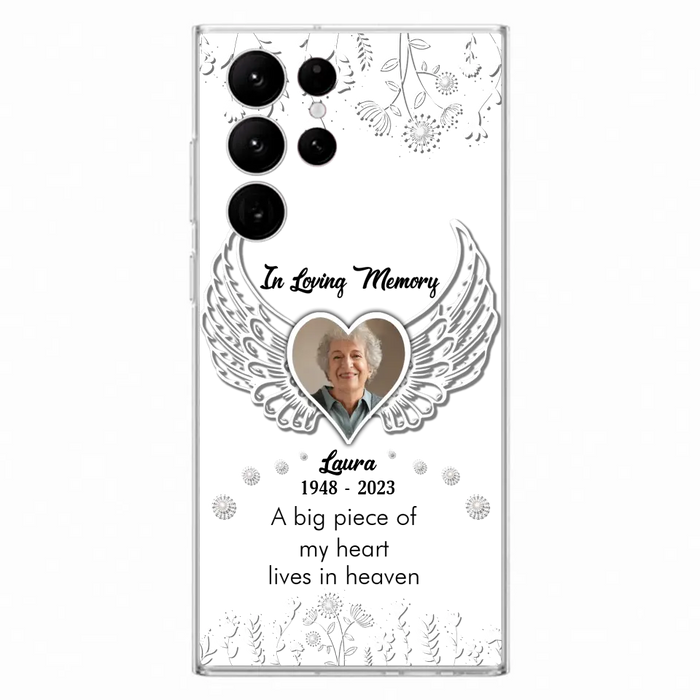 Custom Personalized Memorial Phone Case - Upload Photo - Memorial Gift Idea For Family Member - A Big Piece Of My Heart Lives In Heaven - Case For iPhone/Samsung