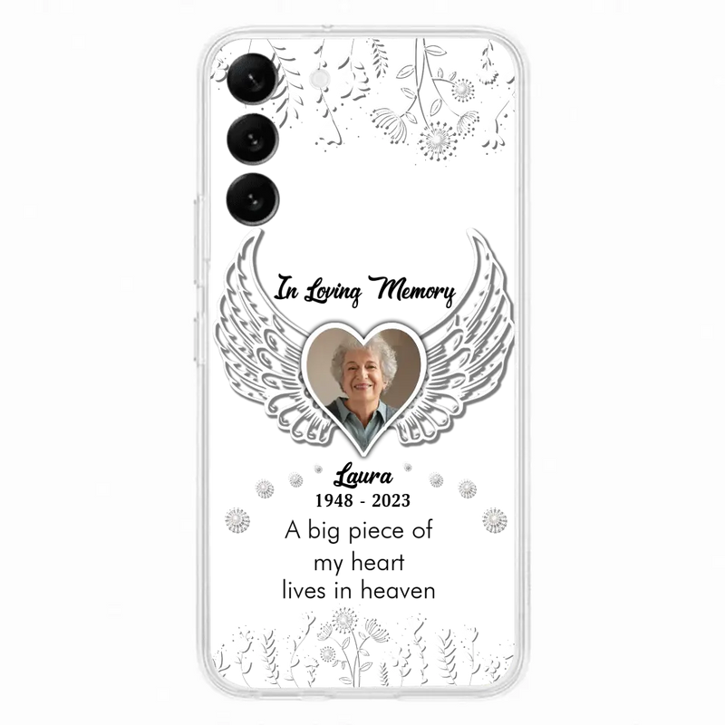 Personalized Memorial Phone Case - Upload Photo - Memorial Gift Idea For Family Member - A Big Piece Of My Heart Lives In Heaven - Case For iPhone/Samsung