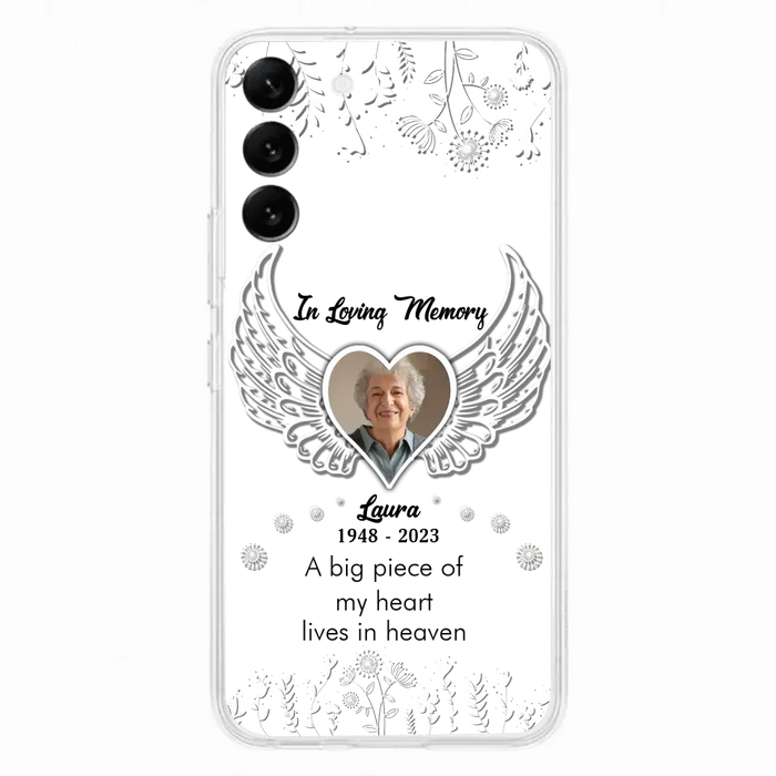 Custom Personalized Memorial Phone Case - Upload Photo - Memorial Gift Idea For Family Member - A Big Piece Of My Heart Lives In Heaven - Case For iPhone/Samsung