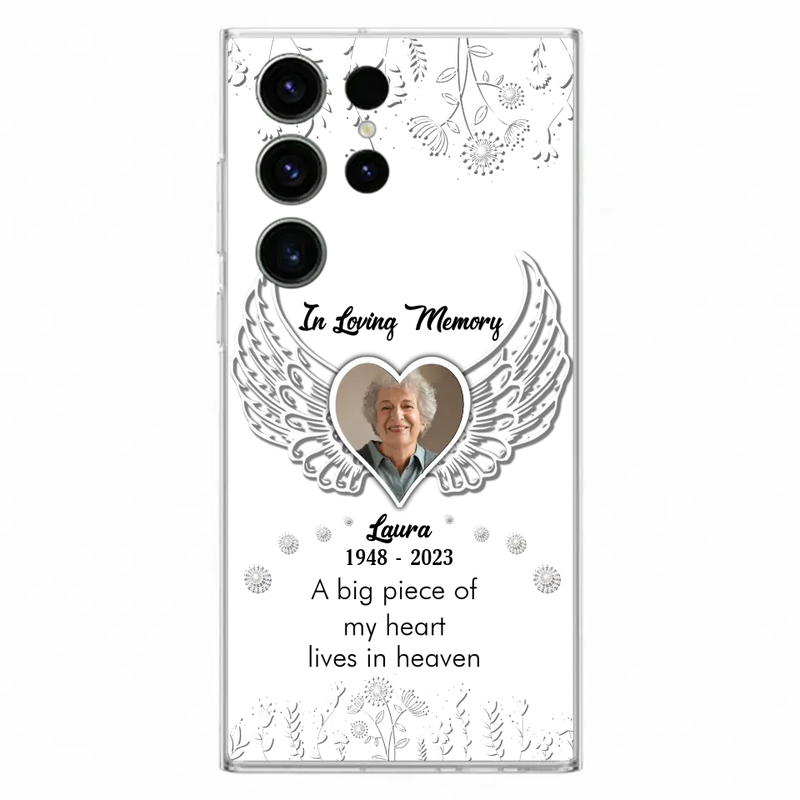 Personalized Memorial Phone Case - Upload Photo - Memorial Gift Idea For Family Member - A Big Piece Of My Heart Lives In Heaven - Case For iPhone/Samsung