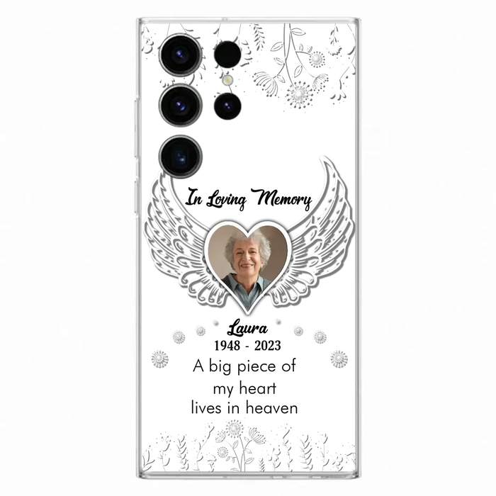 Custom Personalized Memorial Phone Case - Upload Photo - Memorial Gift Idea For Family Member - A Big Piece Of My Heart Lives In Heaven - Case For iPhone/Samsung