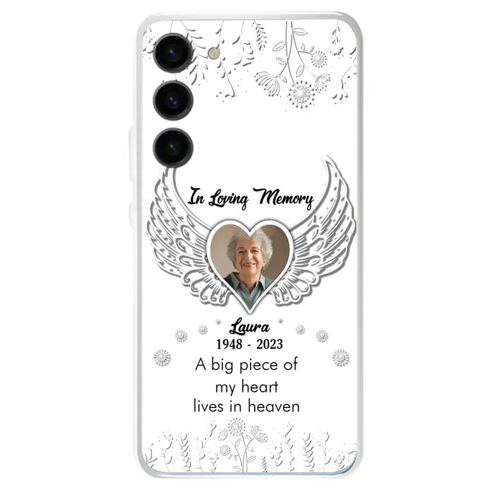 Custom Personalized Memorial Phone Case - Upload Photo - Memorial Gift Idea For Family Member - A Big Piece Of My Heart Lives In Heaven - Case For iPhone/Samsung