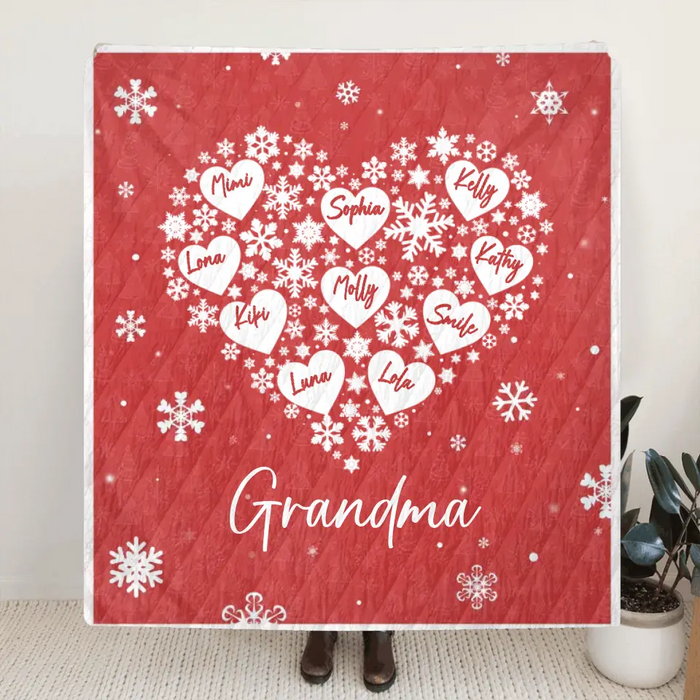 Custom Personalized Grandma Quilt/Single Layer Fleece Blanket - Gift Idea For Grandma/Christmas - Upto 10 Kids -  Grandma