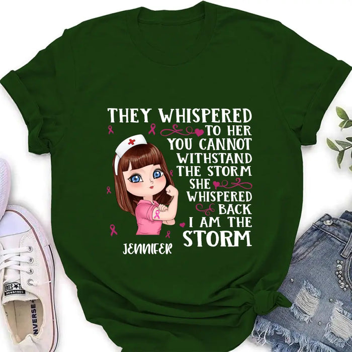 Custom Personalized Breast Cancer Girl Shirt/Hoodie - Gift Idea For Breast Cancer Girl - She Whispered Back I Am The Storm