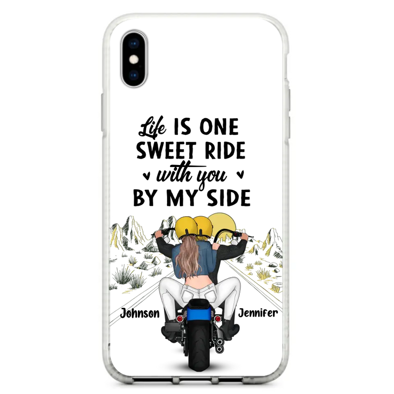 Personalized Couple Biker Phone Case - Gift Idea For Him/Gift To Husband From Wife - Life Is One Sweet Ride With You By My Side - Case For iPhone/Samsung