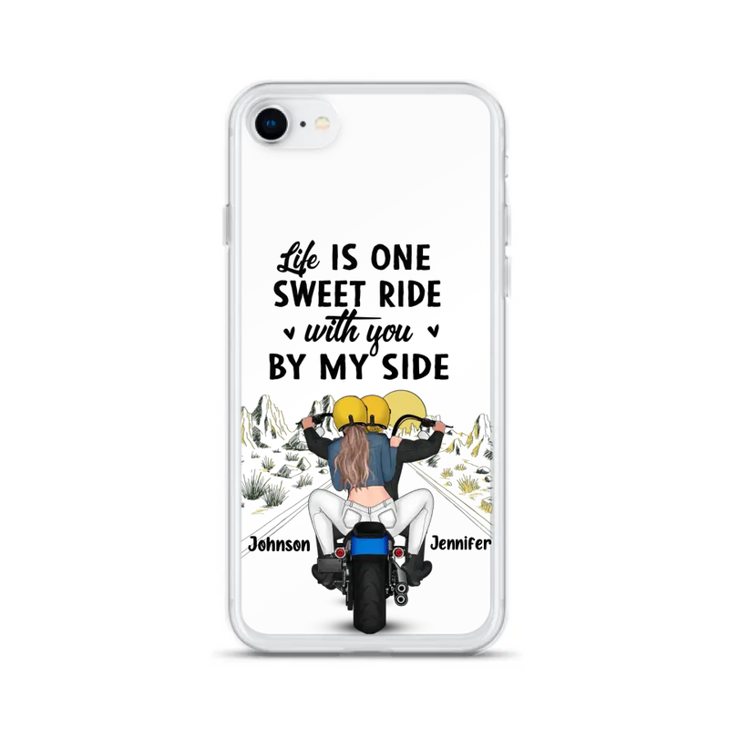 Personalized Couple Biker Phone Case - Gift Idea For Him/Gift To Husband From Wife - Life Is One Sweet Ride With You By My Side - Case For iPhone/Samsung