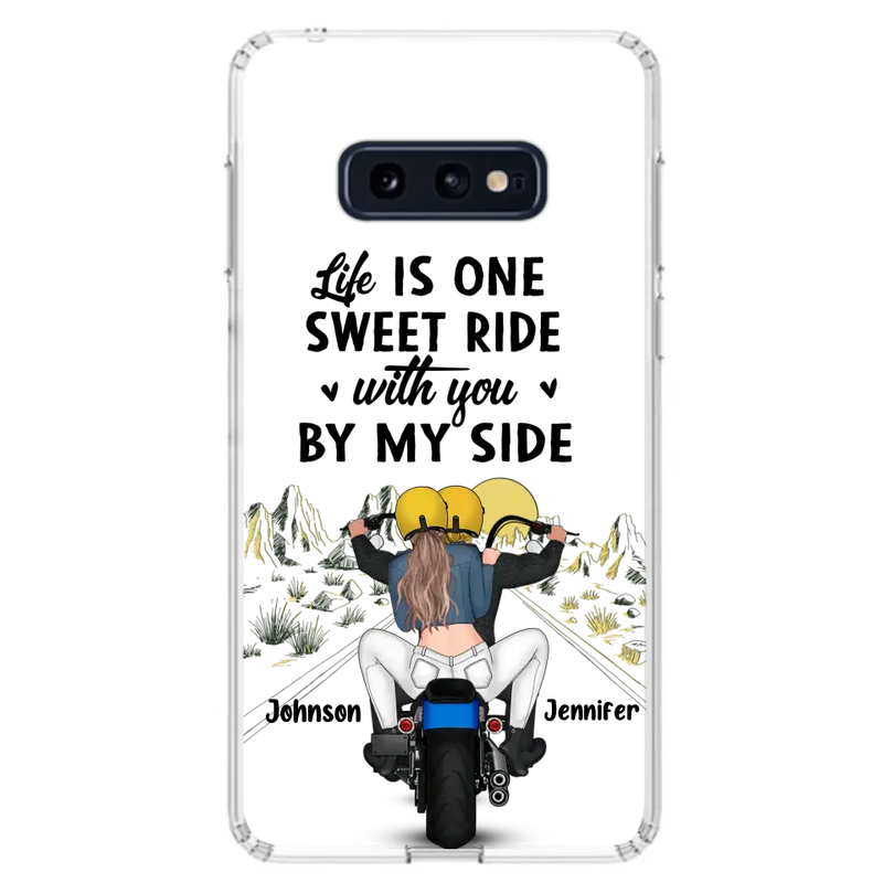 Personalized Couple Biker Phone Case - Gift Idea For Him/Gift To Husband From Wife - Life Is One Sweet Ride With You By My Side - Case For iPhone/Samsung