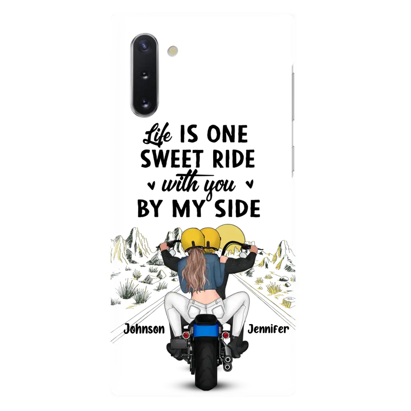 Personalized Couple Biker Phone Case - Gift Idea For Him/Gift To Husband From Wife - Life Is One Sweet Ride With You By My Side - Case For iPhone/Samsung