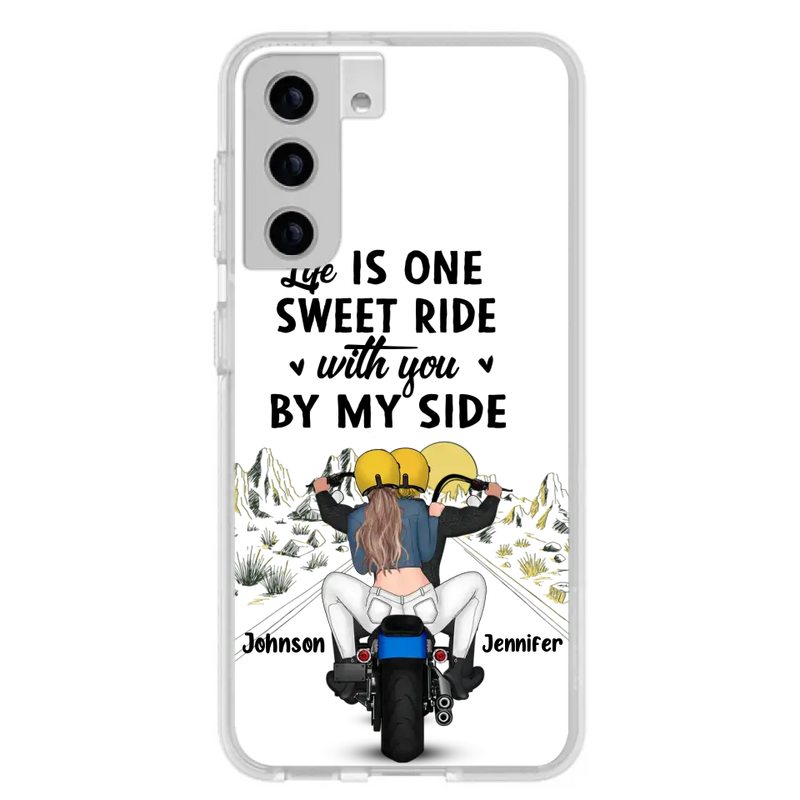 Personalized Couple Biker Phone Case - Gift Idea For Him/Gift To Husband From Wife - Life Is One Sweet Ride With You By My Side - Case For iPhone/Samsung