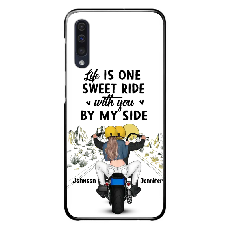 Personalized Couple Biker Phone Case - Gift Idea For Him/Gift To Husband From Wife - Life Is One Sweet Ride With You By My Side - Case For iPhone/Samsung
