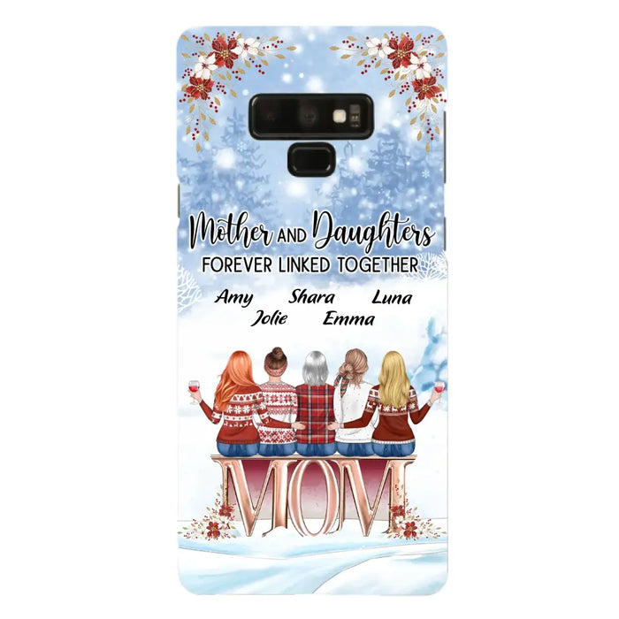 Personalized Mom Phone Case - Mother With Upto 4 Daughters - Gift Idea For Mother's Day From Daughter - Mother And Daughters Forever Linked Together - Case For iPhone/Samsung