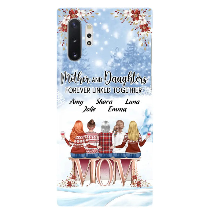 Personalized Mom Phone Case - Mother With Upto 4 Daughters - Gift Idea For Mother's Day From Daughter - Mother And Daughters Forever Linked Together - Case For iPhone/Samsung