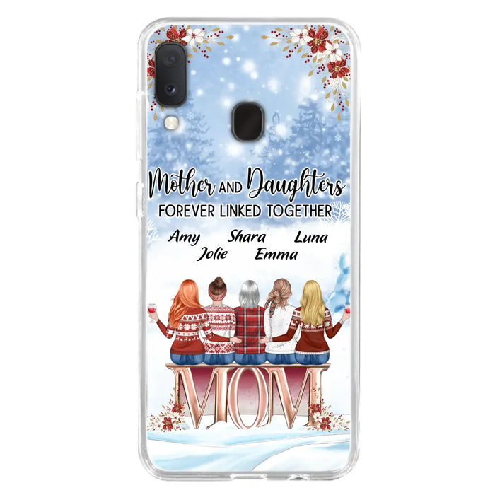 Personalized Mom Phone Case - Mother With Upto 4 Daughters - Gift Idea For Mother's Day From Daughter - Mother And Daughters Forever Linked Together - Case For iPhone/Samsung