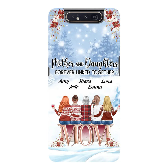 Personalized Mom Phone Case - Mother With Upto 4 Daughters - Gift Idea For Mother's Day From Daughter - Mother And Daughters Forever Linked Together - Case For iPhone/Samsung