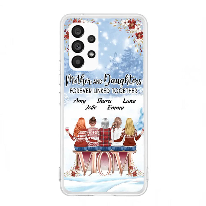 Personalized Mom Phone Case - Mother With Upto 4 Daughters - Gift Idea For Mother's Day From Daughter - Mother And Daughters Forever Linked Together - Case For iPhone/Samsung