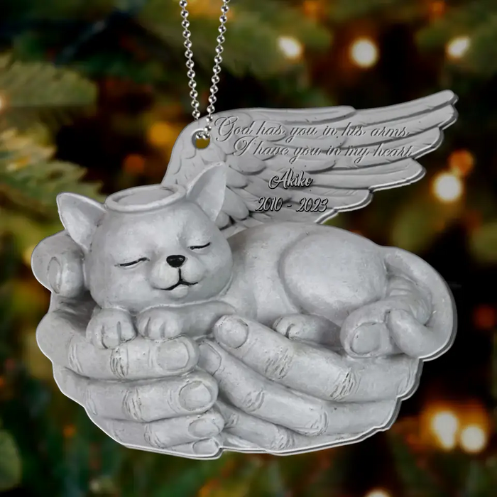 Custom Personalized Memorial Cat Acrylic Ornament - Memorial/Christmas Gift Idea for Cat Owners - God Has You In His Arms